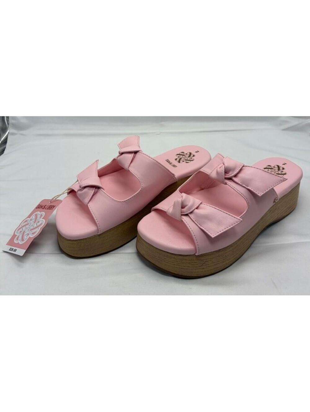 SAME & LIBBY PINK PLATFORM DOUBLE BOW TIE COMFY DRESS SANDALS SZ 7 NEW